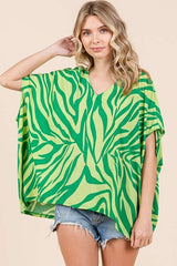 Mittoshop Zebra Print V-Neck Short Sleeve Oversized Top OutfitFlow