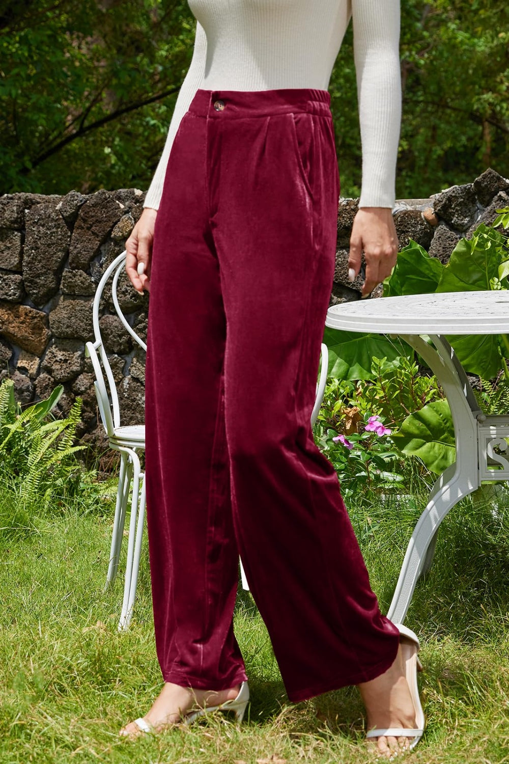 Outfit Flow - Velvet Wide Leg Pants with Pockets