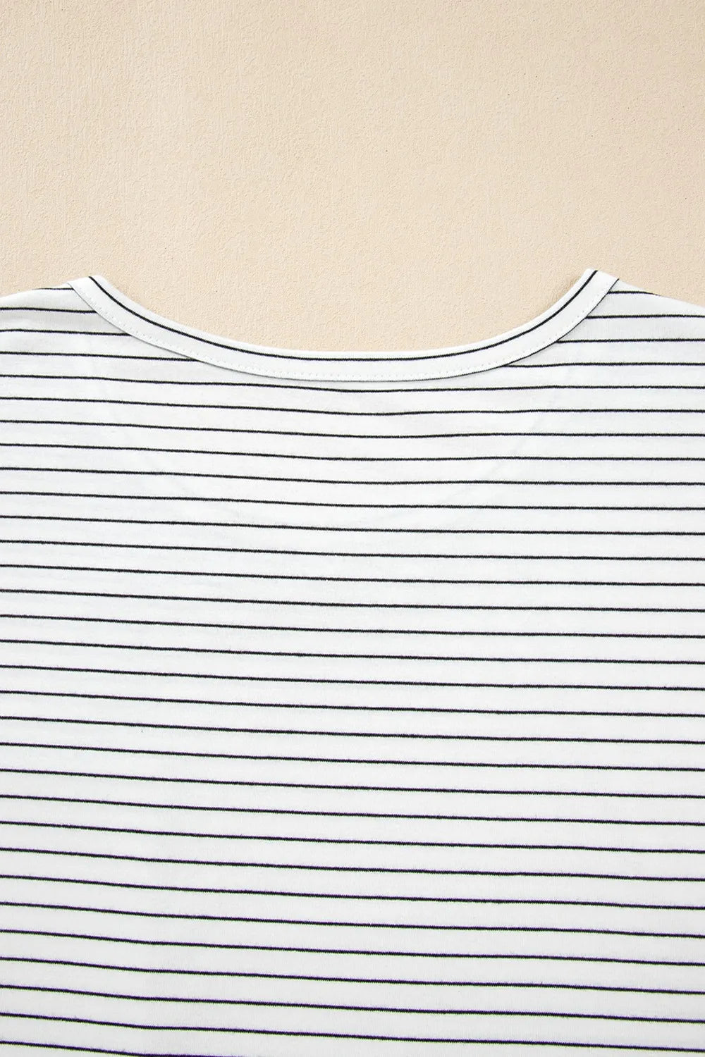 Stripe Cap Sleeve Crew Neck Casual Tee with Chest Pocket OutfitFlow