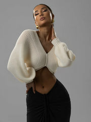 V-Neck Long Sleeve Crop Sweater OutfitFlow