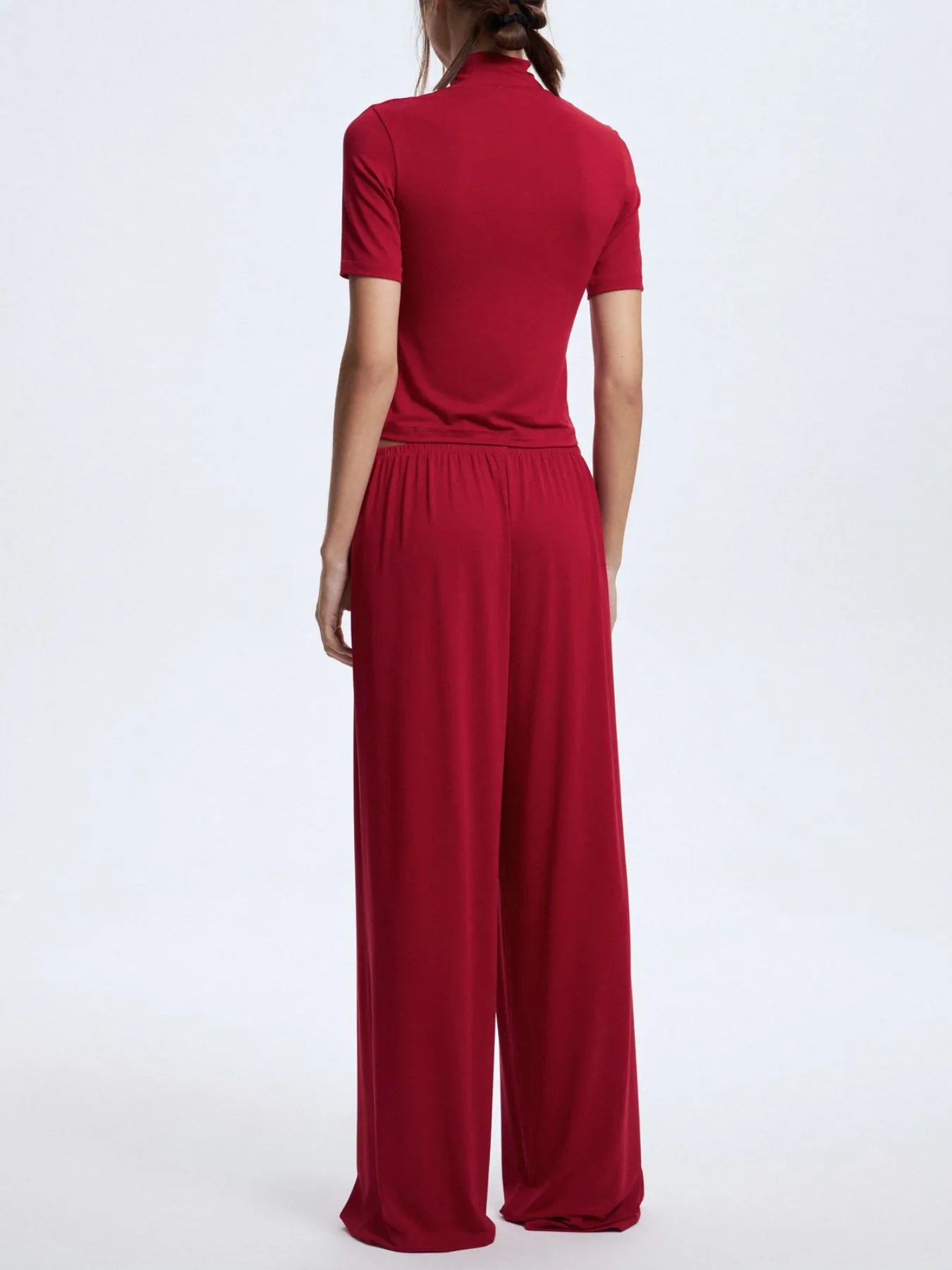 Mock Neck Short Sleeve Top and Pants Set OutfitFlow