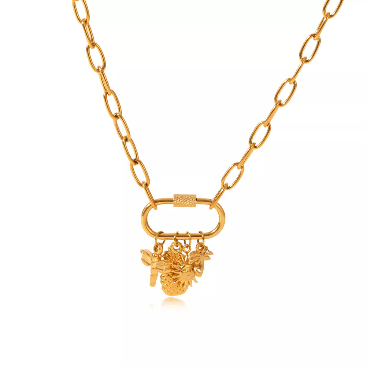18K Gold-Plated Lock Chain Necklace OutfitFlow
