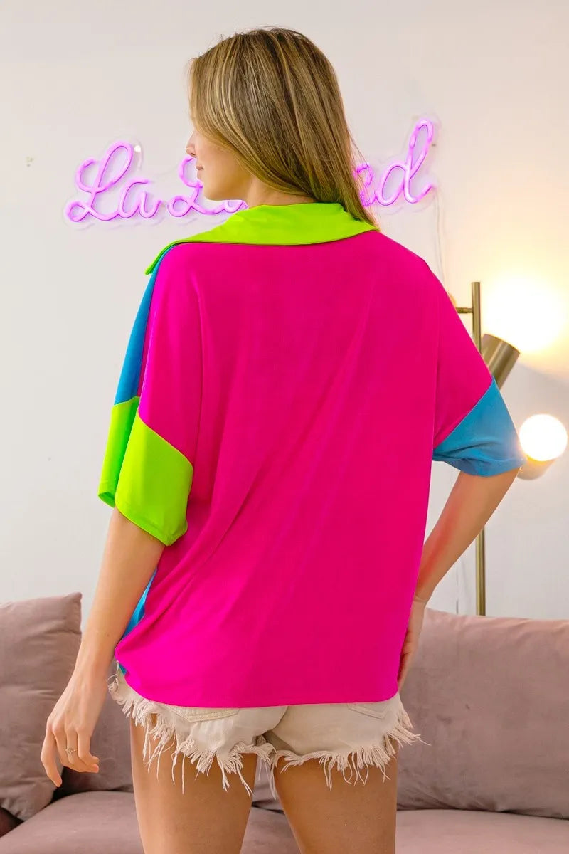 BiBi Slinky Knit Color Block V Neck Front Top OutfitFlow