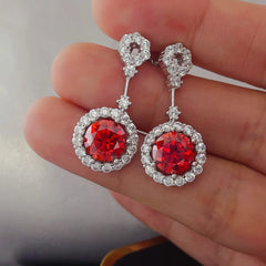 4 Carat Ruby Red Crystal Drop Earrings with Rhinestone Halo OutfitFlow