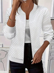 Textured Zip Up Long Sleeve Jacket Gray white OutfitFlow