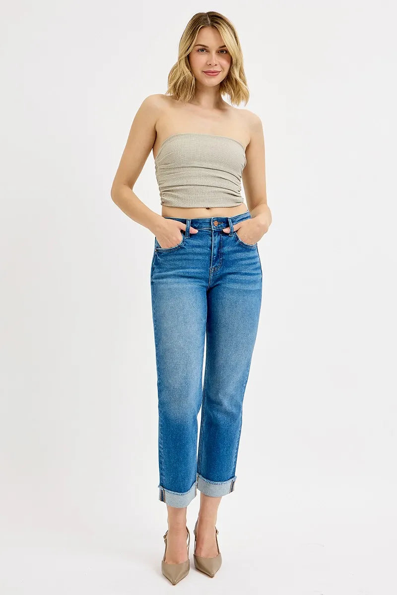 RISEN Full Size High Rise Boyfriend Fit Ankle Jeans Plus SIze OutfitFlow