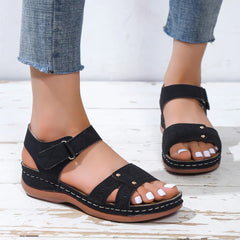 Classic Comfort Velcro Strap Platform Sandals Black OutfitFlow
