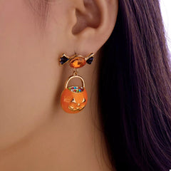 Halloween Rhinestone Pumpkin Dangle Earrings OutfitFlow
