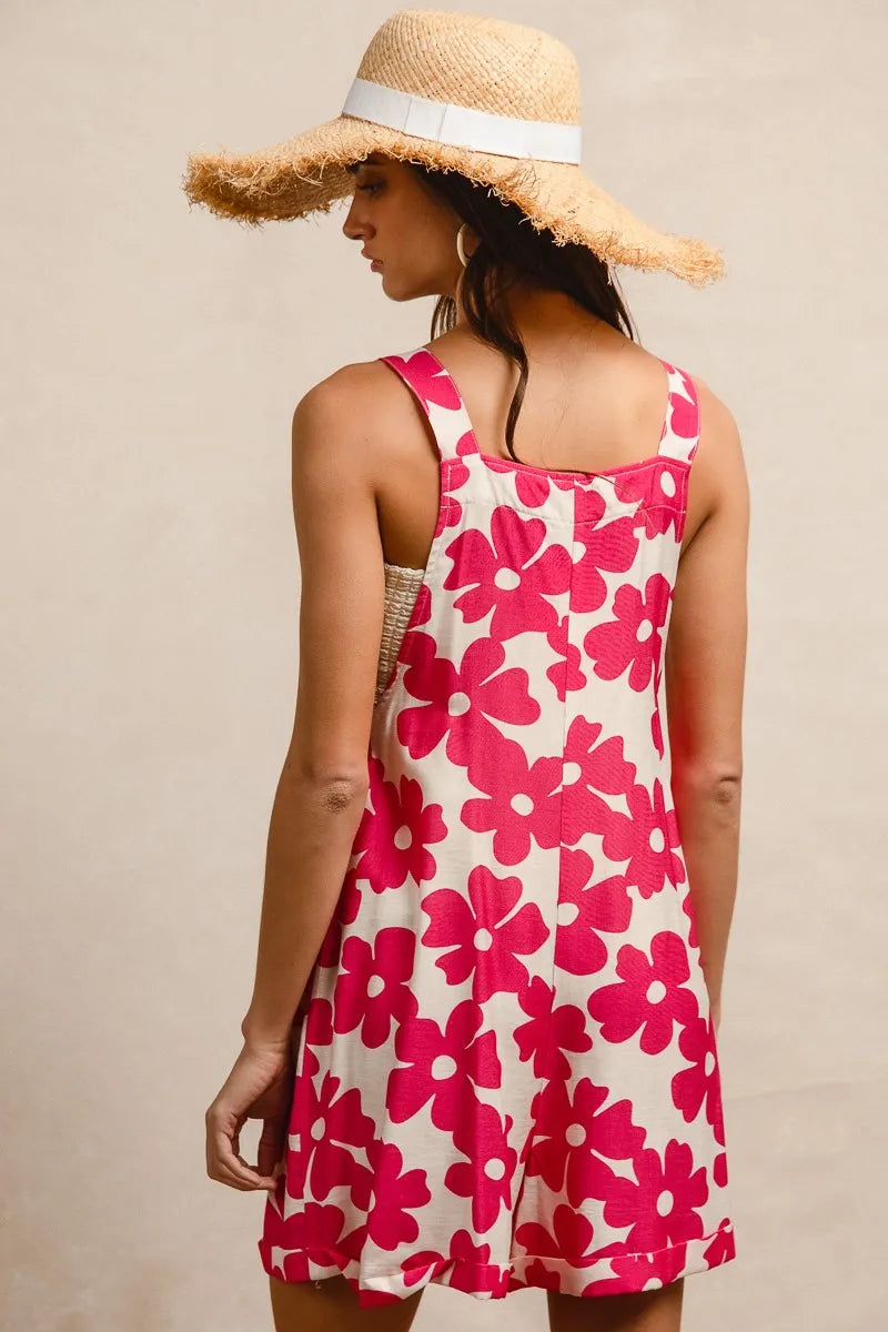 BiBi Floral Prints Tuck Detail Short Overall With Pockets OutfitFlow
