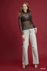 Umgee Nylon Lace Mesh Long Sleeve Top Trendsi