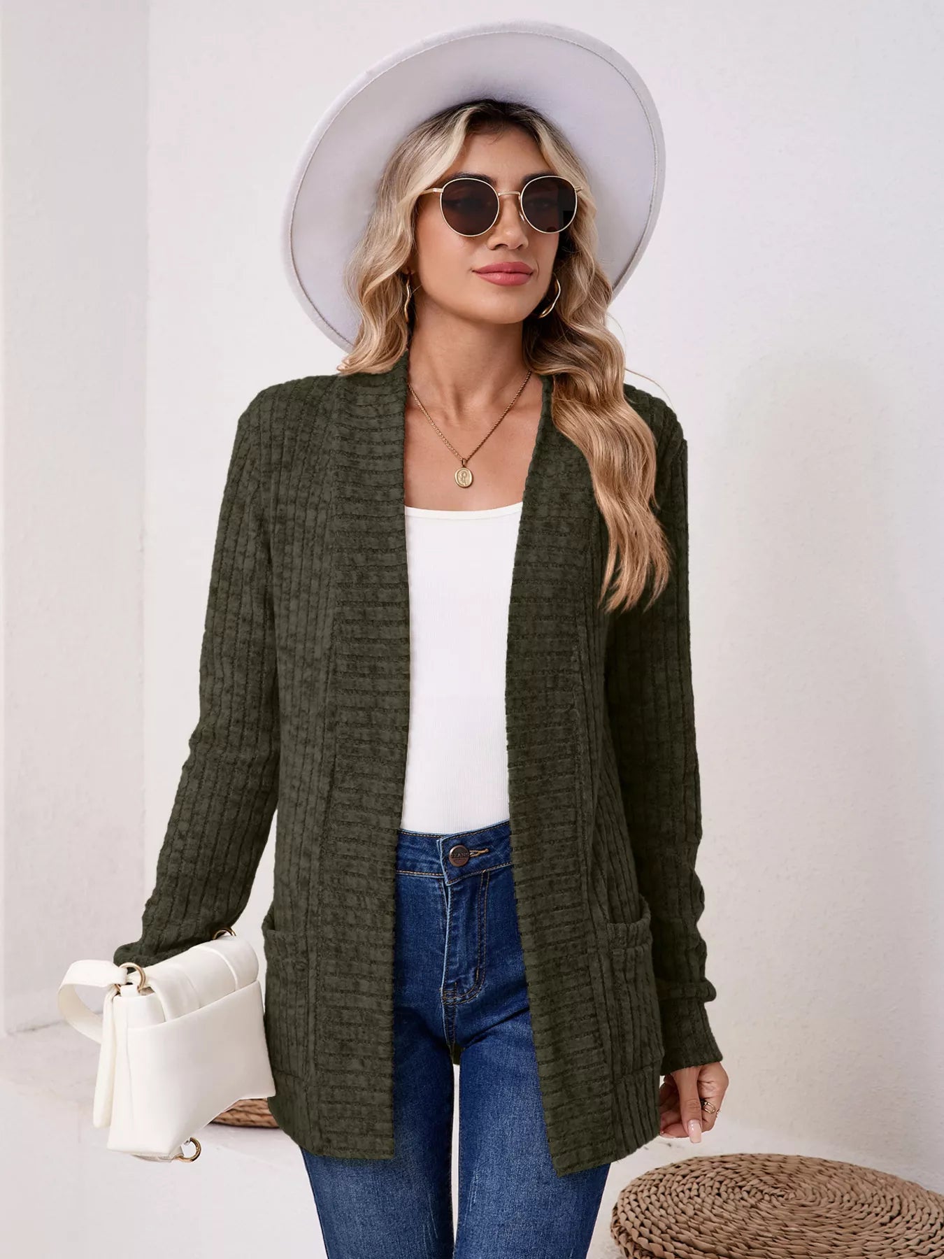 Casual Knit Open Front Cardigan OutfitFlow
