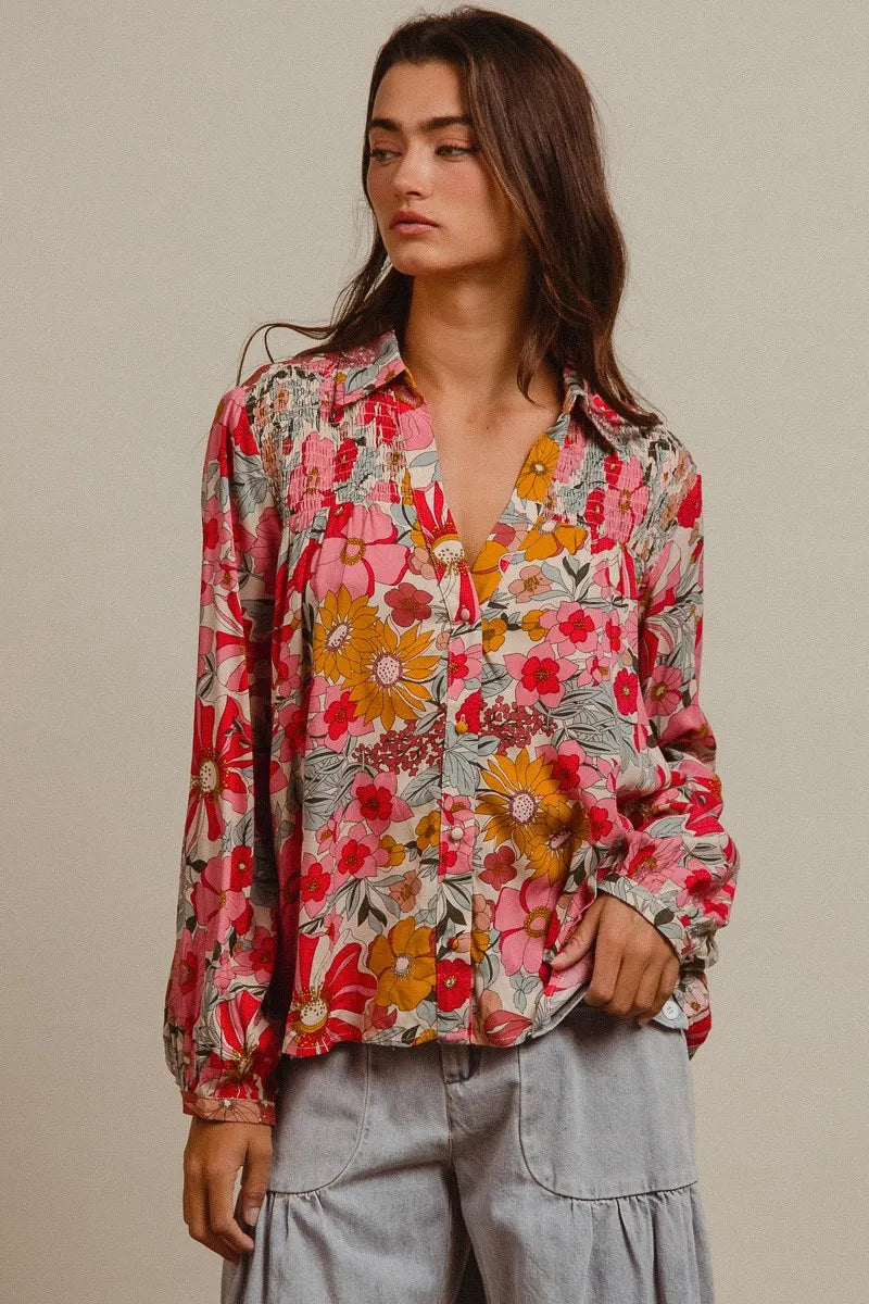 BiBi Woven Floral Printed Shirt Top OutfitFlow