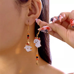 Halloween Ghost Pumpkin Drop Earrings White One Size OutfitFlow