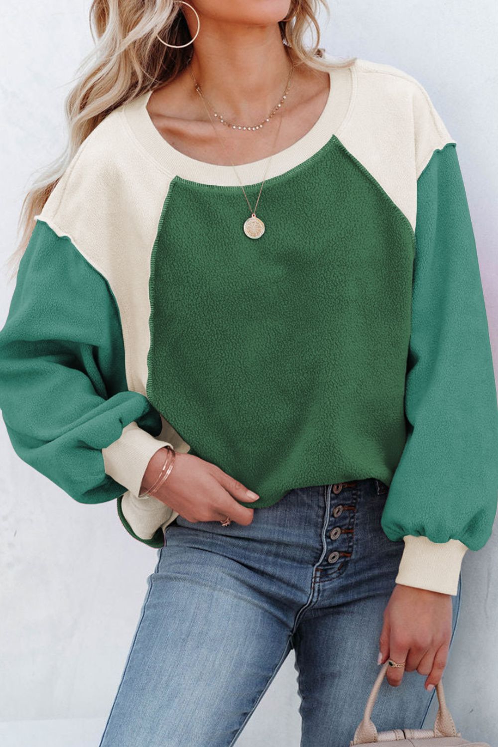 Outfit Flow - Color Block Round Neck Long Sleeve Sweatshirt