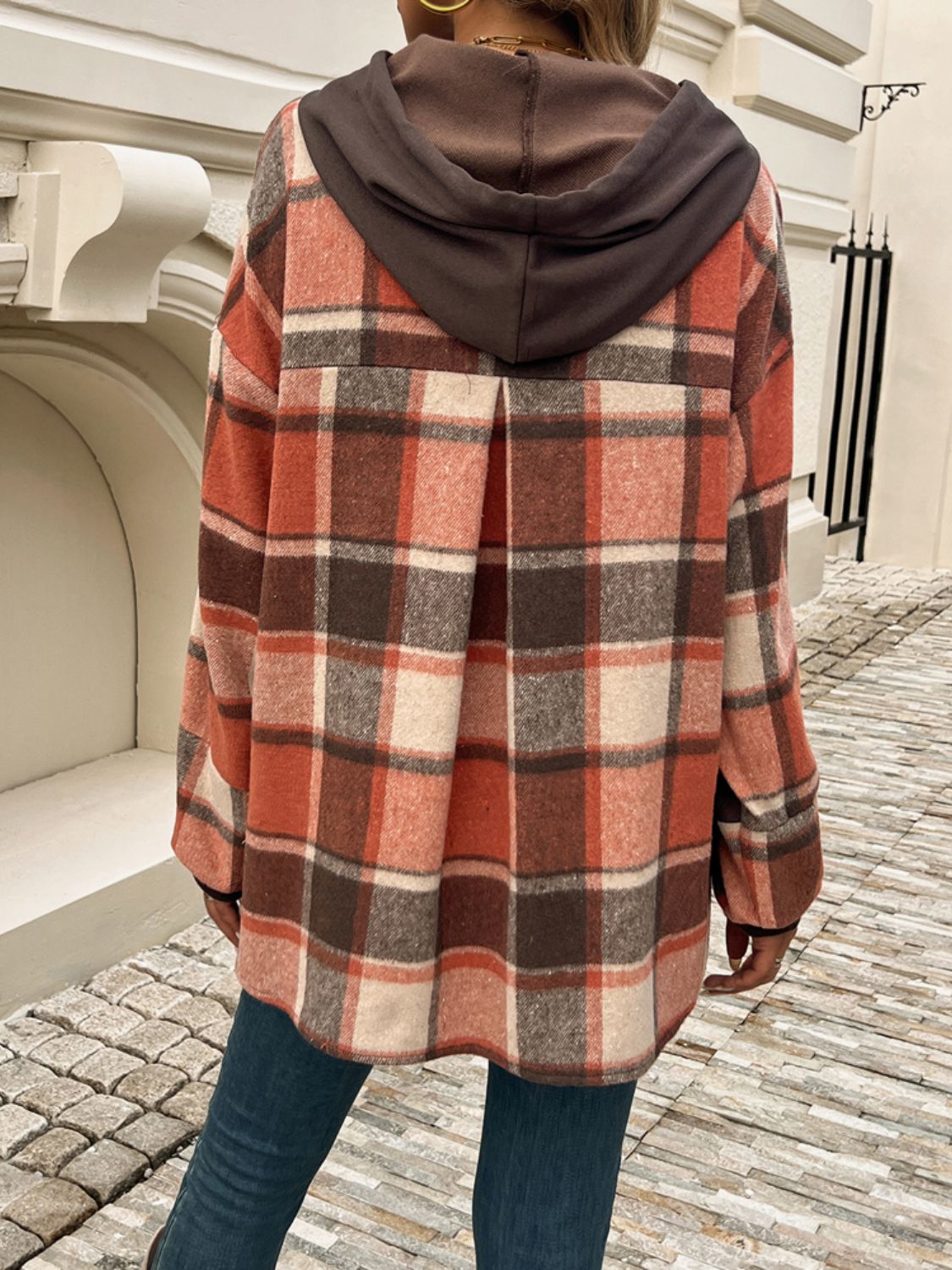 Outfit Flow - Devine Drawstring Plaid Long Sleeve Hoodie