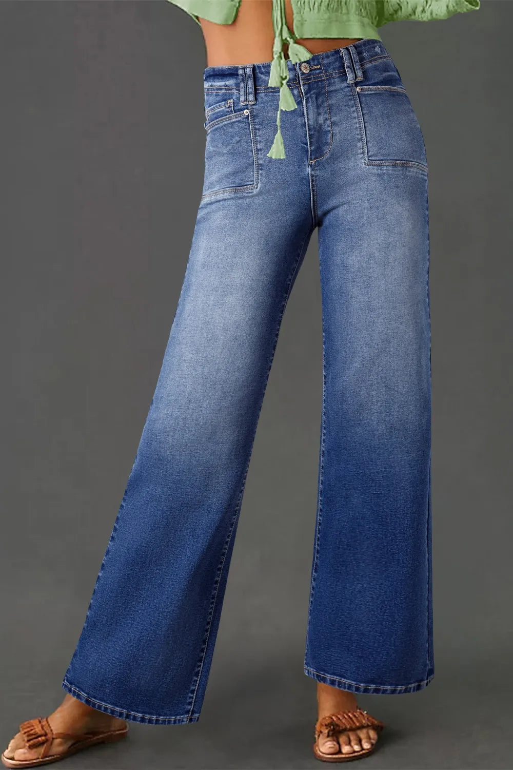 High-Waisted Wide-Leg Vintage Wash Jeans OutfitFlow
