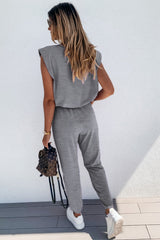 Outfit Flow - Padded Shoulder Top and Joggers Lounge Set