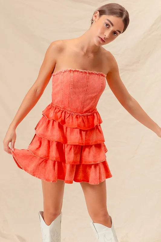 SO ME Strapless Ruffle Layered Game Day Cheer Up Dress OutfitFlow