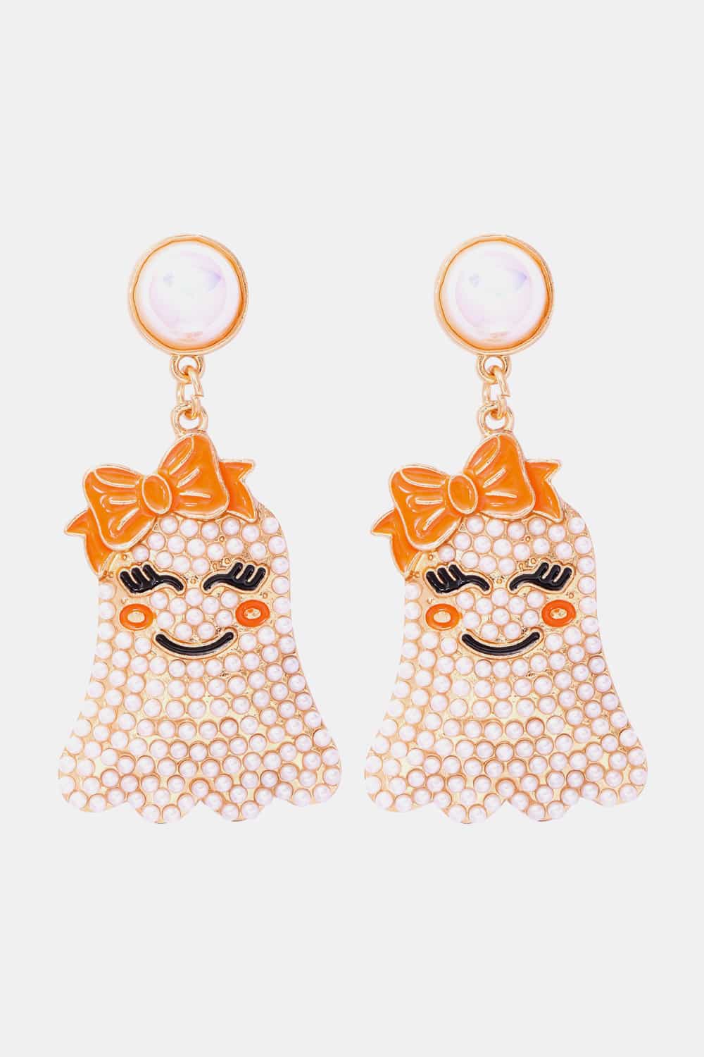 Smiling Ghost Shape Synthetic Pearl Earrings White One Size OutfitFlow