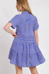 Umgee Full Size Gingham Tiered Button Detail Short Sleeve Dress Plus Size OutfitFlow