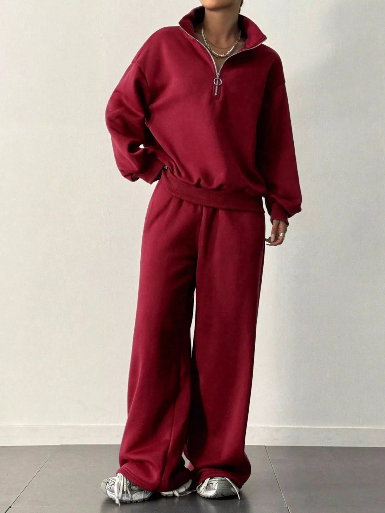 Half-Zip Long Sleeve Sweatshirt and Pants Set OutfitFlow