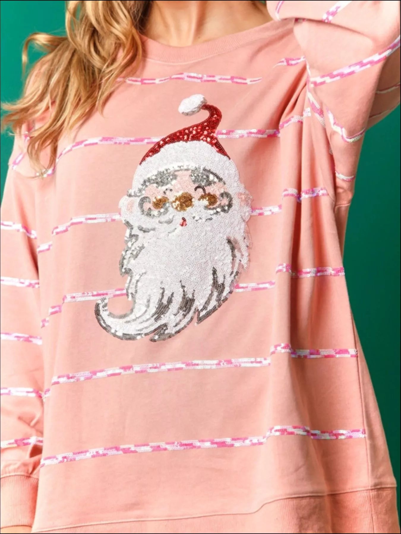 Christmas Santa Striped Long Sleeve Sweatshirt OutfitFlow