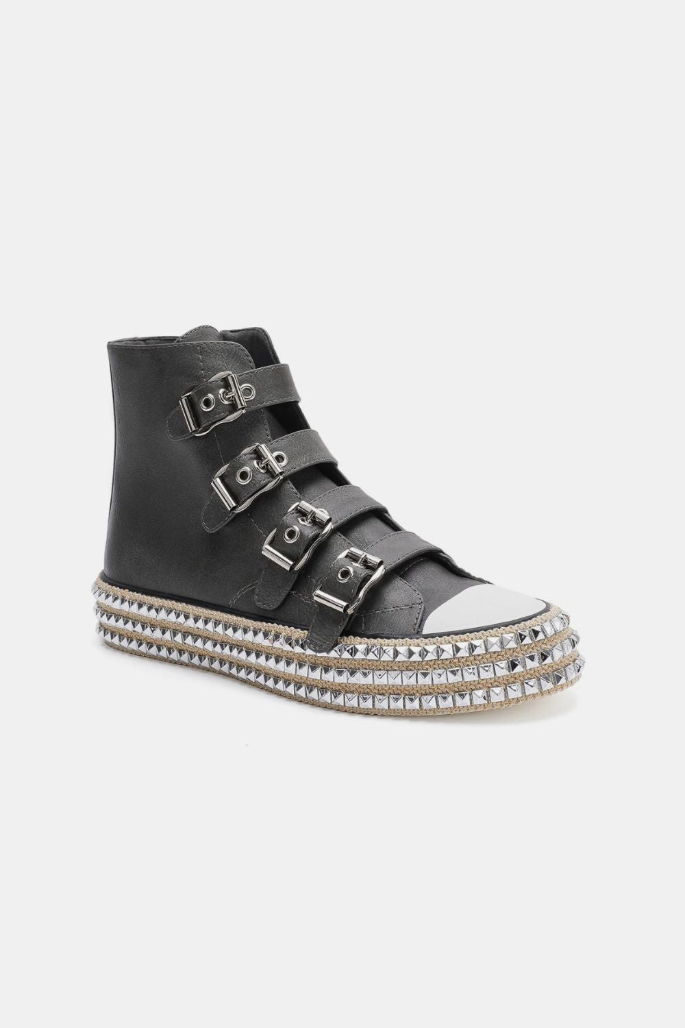 Beast Fashion Multi-Buckle Straps Studded Platform Sneakers OutfitFlow