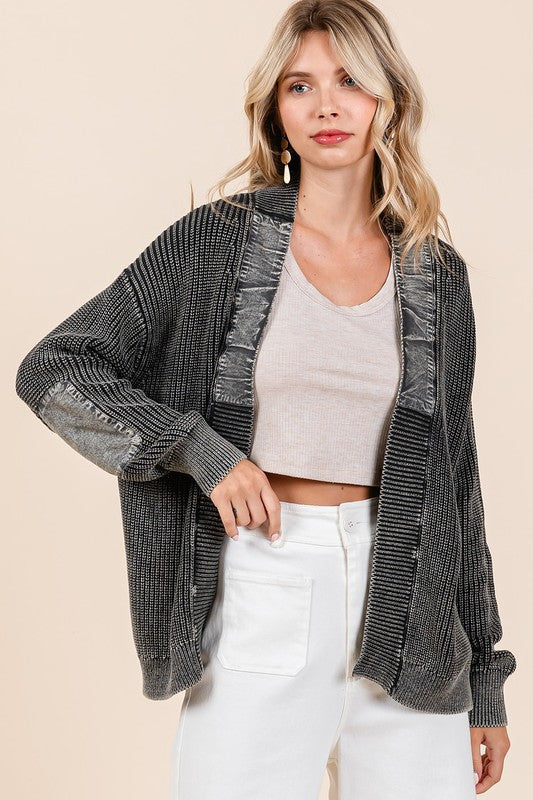 Outfit Flow - Mittoshop Contrast Patch Open Front Mineral Wash Cardigan