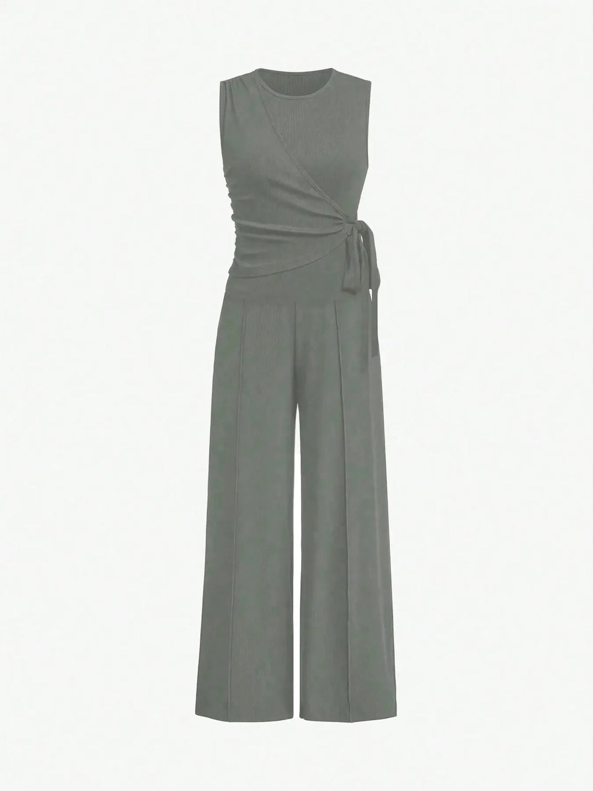 Round Neck Sleeveless Top and Pants Set Grey OutfitFlow