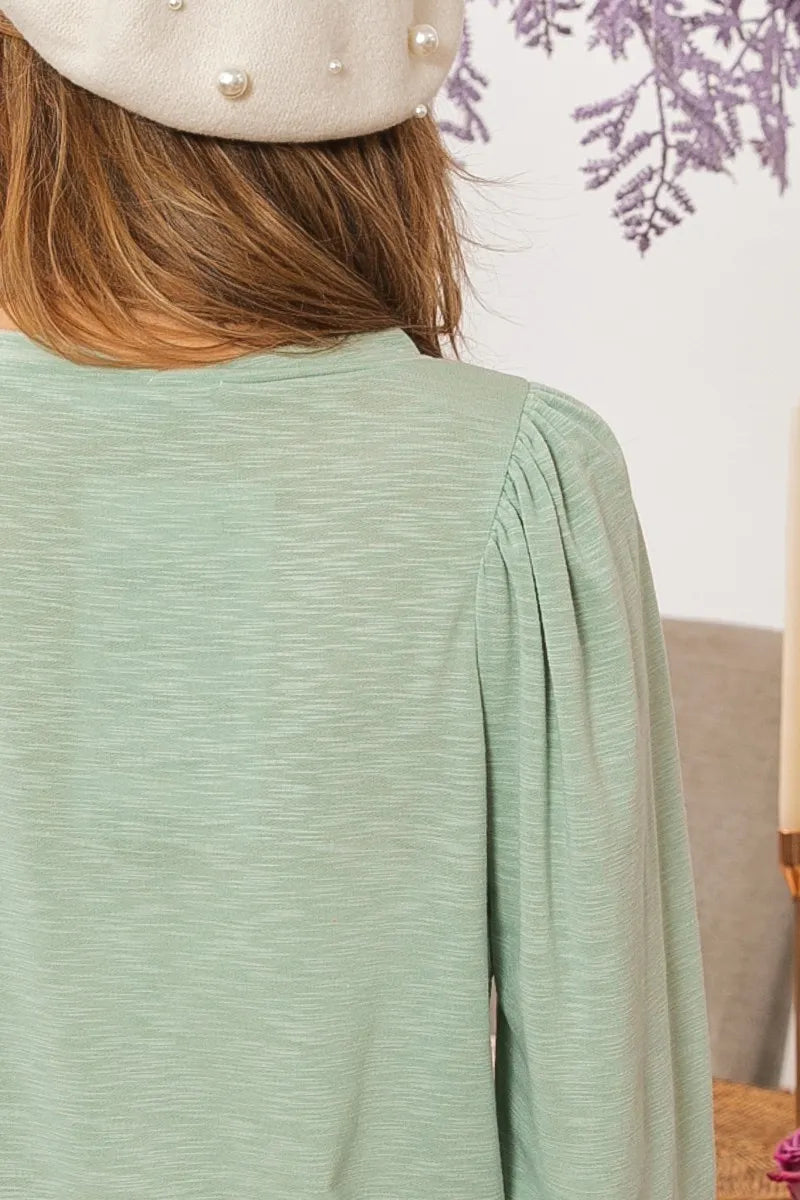 BiBi Slub Terry Puff Shoulder Sweatshirt OutfitFlow