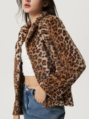 Outfit Flow - Fuzzy Leopard Collared Neck Jacket