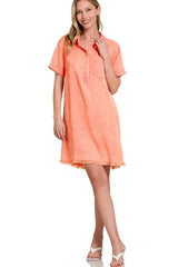 Zenana Tencel Mineral Washed Collared Shirts Dress OutfitFlow