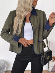 Contrast Trim Button-Up Jacket Trendsi