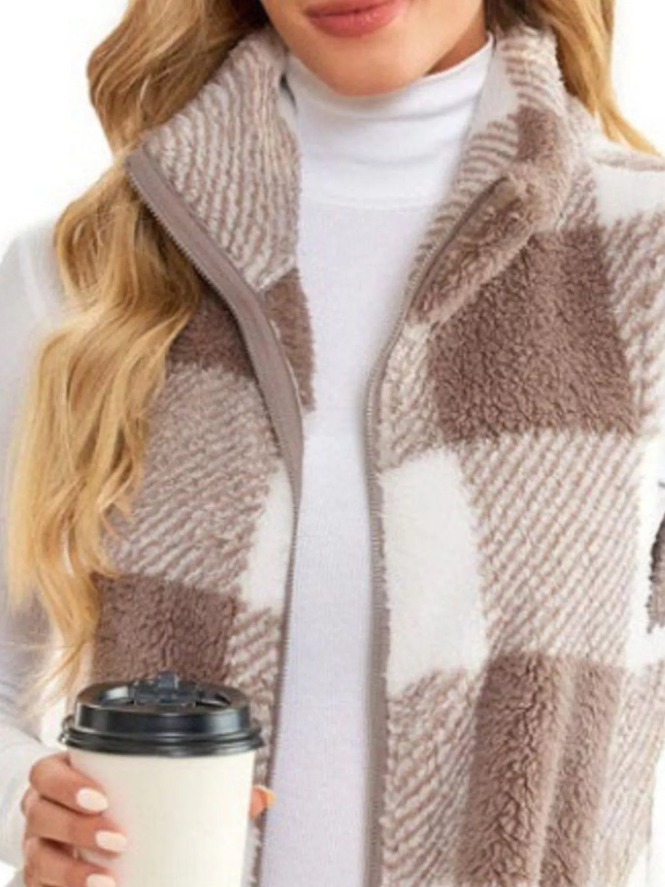 Full Size Color Block Zip Up Vest Coat Plus Size OutfitFlow