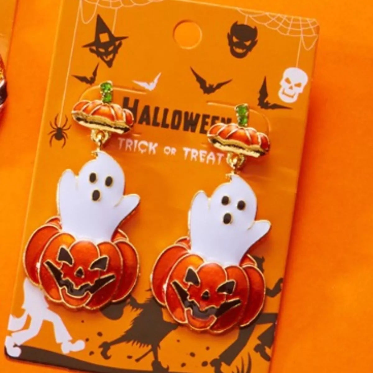 Halloween Ghost Pumpkin Dangle Earrings OutfitFlow