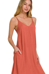 Zenana Woven Arc Hem Cami Midi Dress With Flowy Pockets OutfitFlow