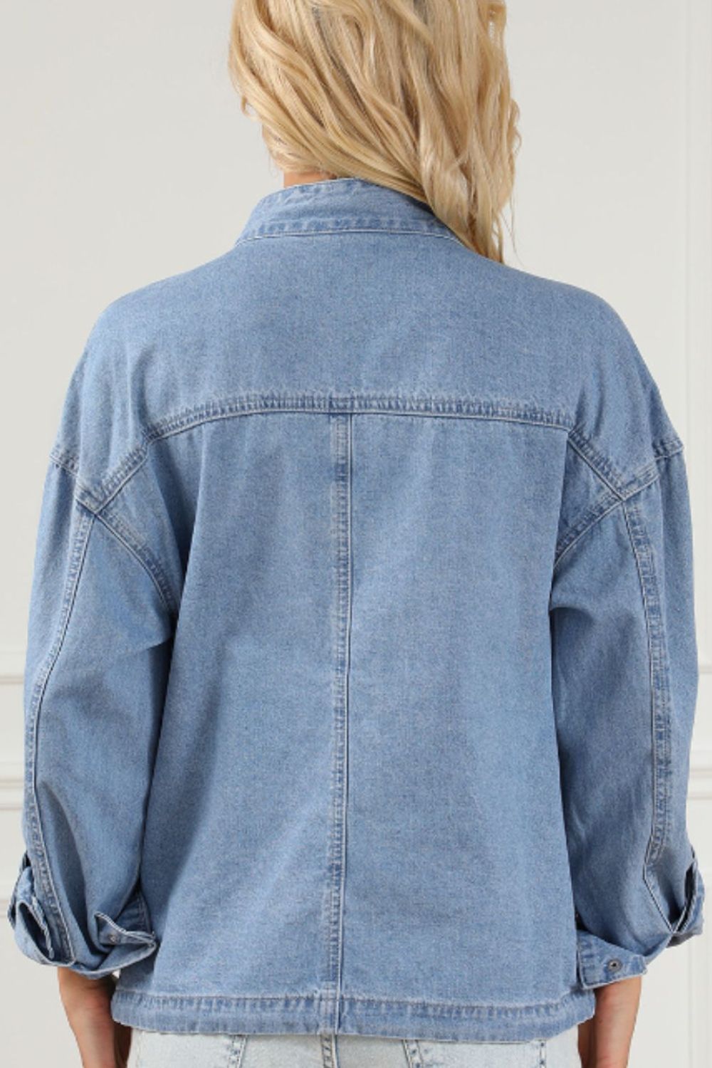 Outfit Flow - Drawstring Snap Down Denim Jacket with Chest Pockets