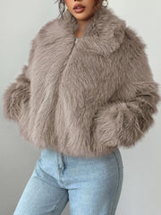 Fuzzy Zip Up Cropped Outerwear OutfitFlow