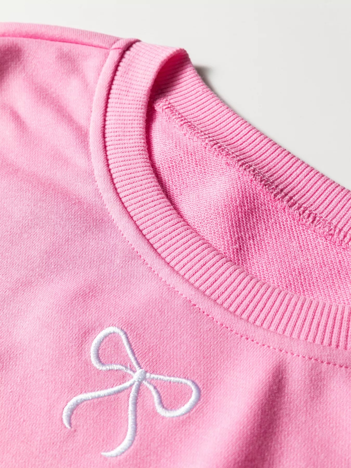 Bow Embroidered Sweatshirt and Shorts Set OutfitFlow