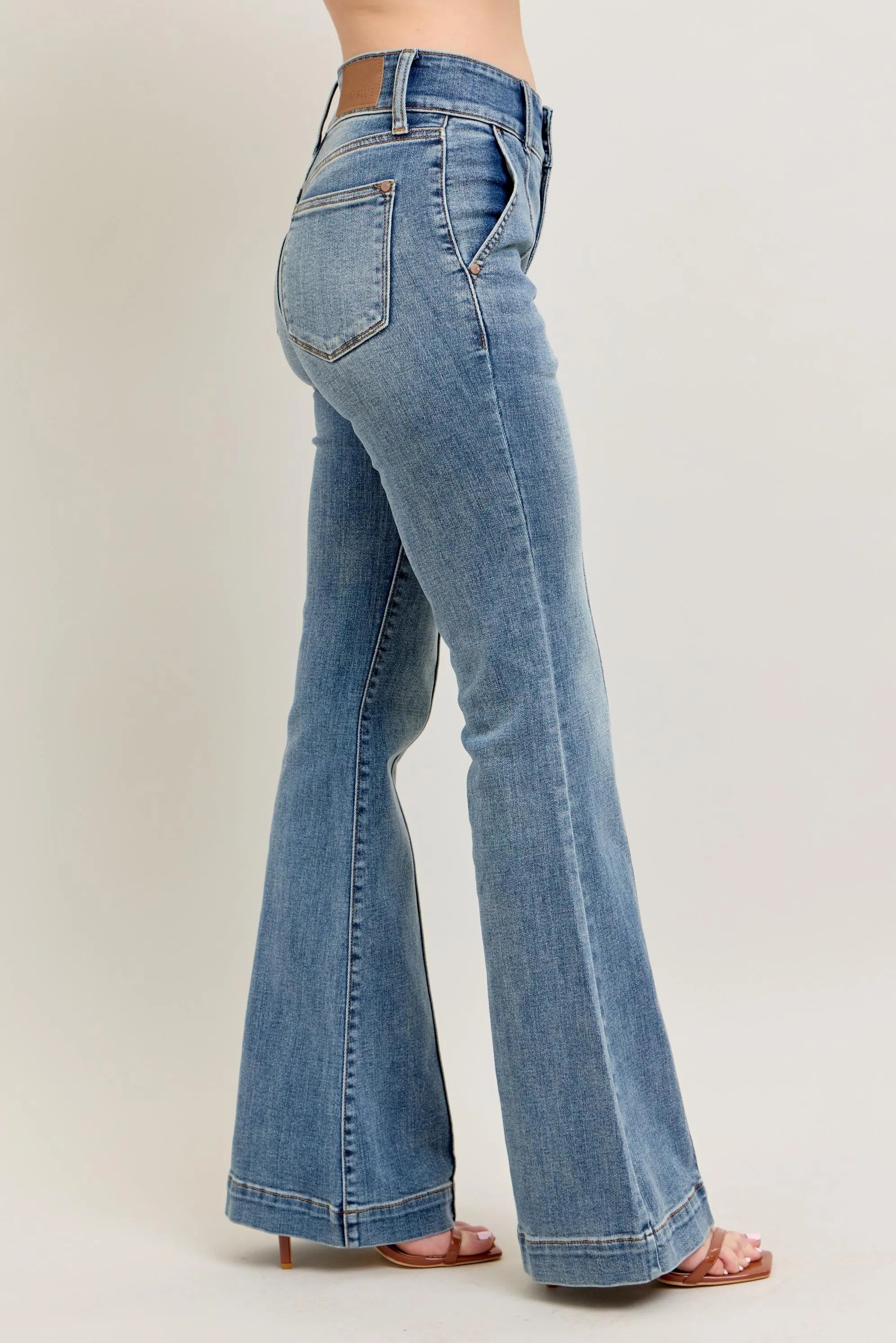 Judy Blue Full Size High-Waist Flare Denim Jeans with Front Seam Detail Plus Size OutfitFlow