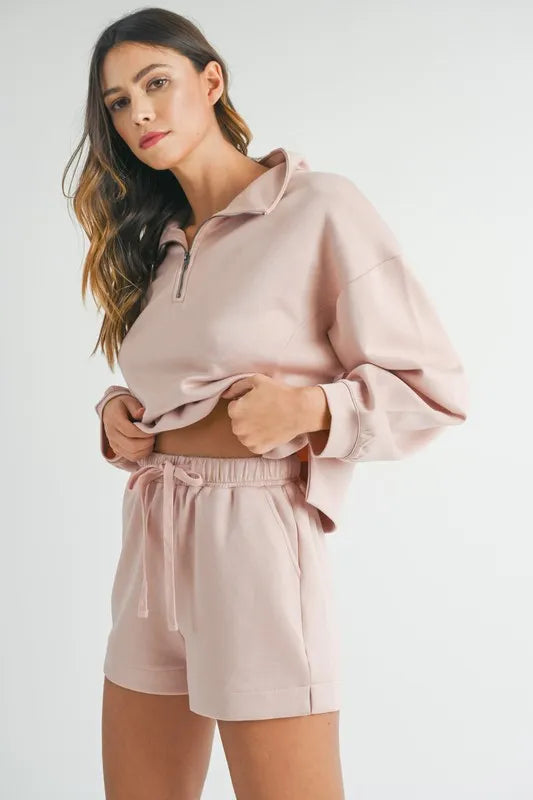 MABLE Half Zip Sweatshirt and Shorts Set OutfitFlow