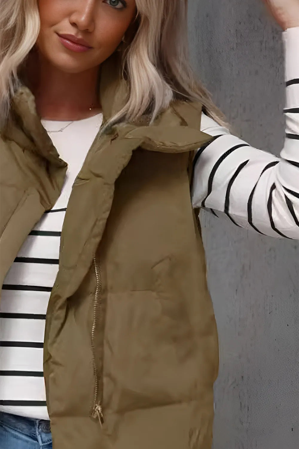 Zip Up Vest Coat with Pockets Trendsi