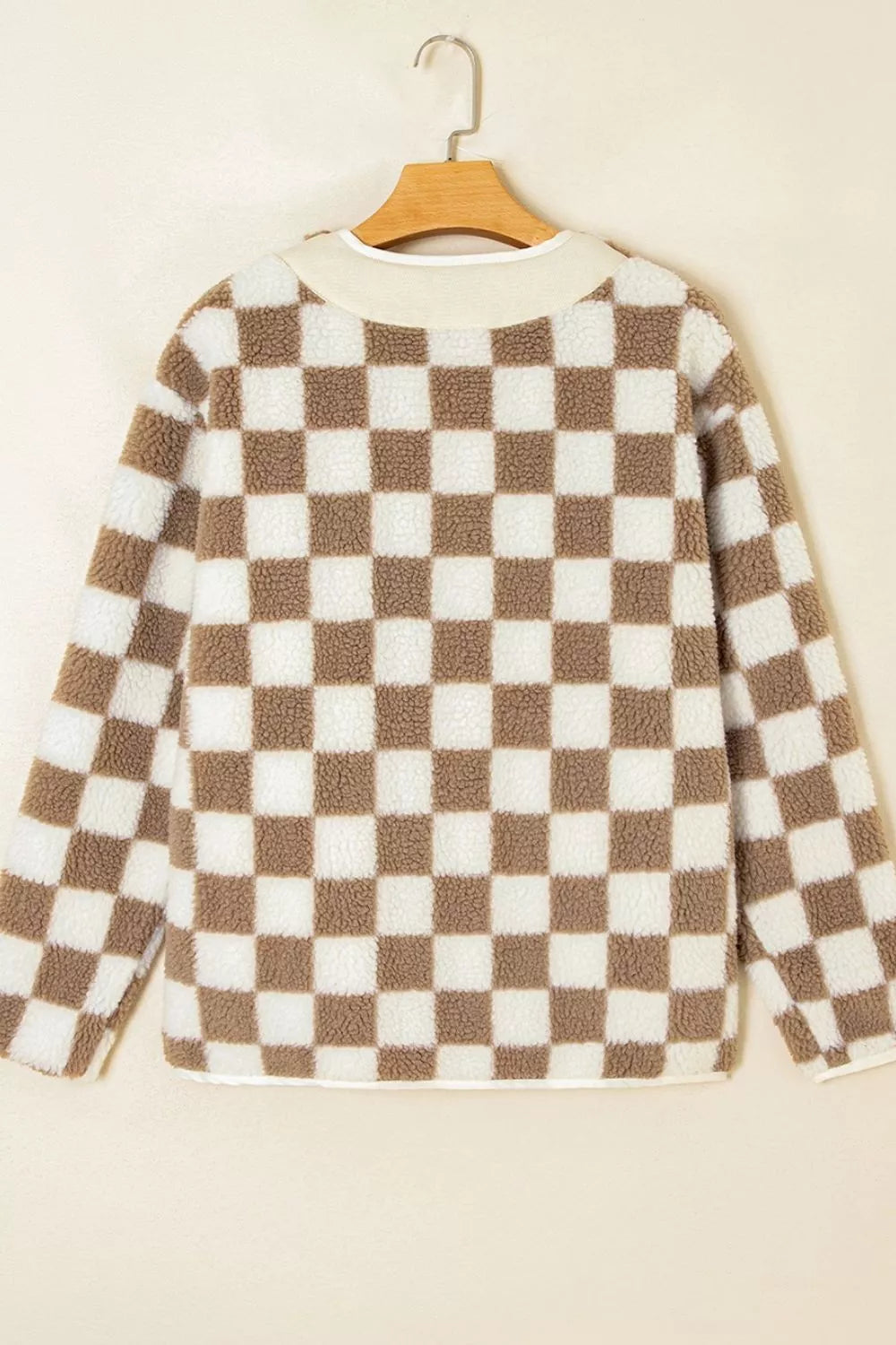 Checkered Sherpa Oversized Button Up Jacket Trendsi