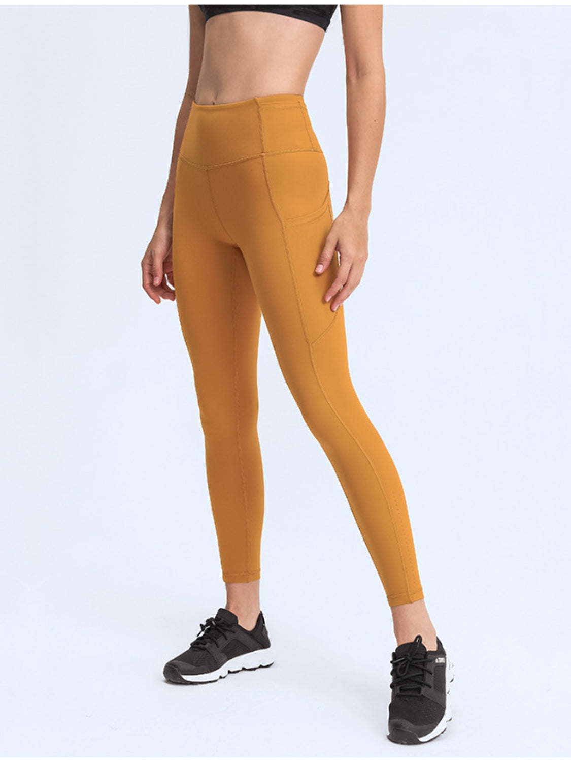 Millennia Wide Waistband Leggings with Pockets Tangerine OutfitFlow