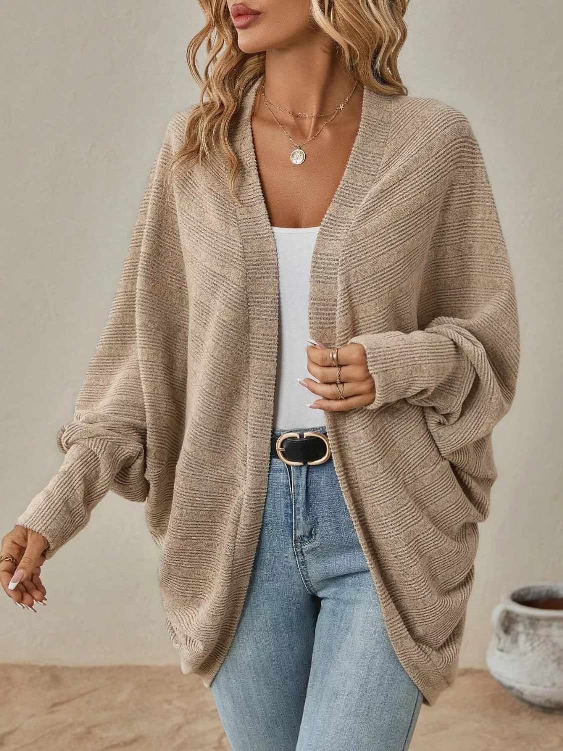Casual Knit Open Front Cardigan Trendsi