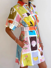Printed Short Sleeve Shirt Dress OutfitFlow