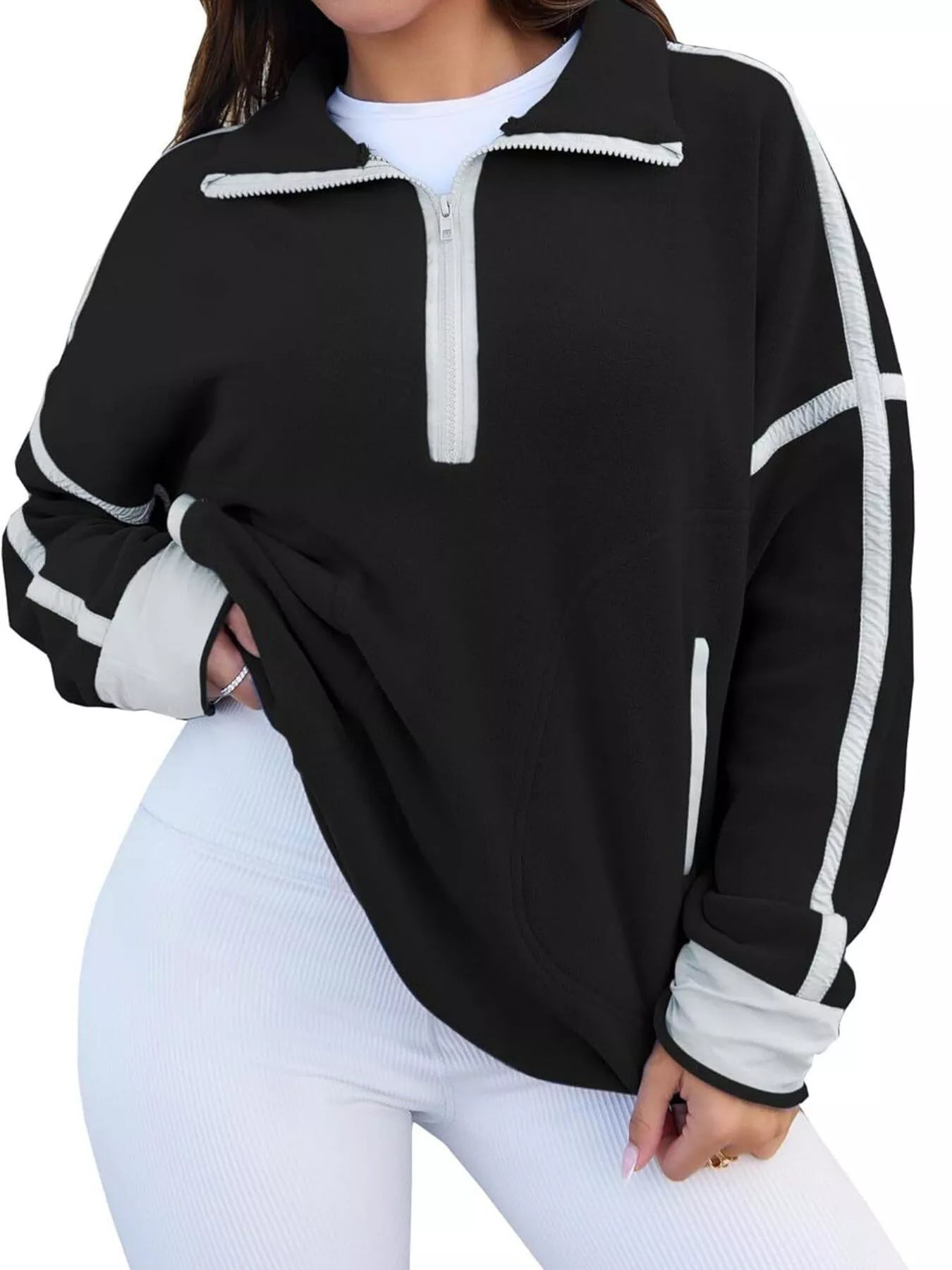 Half Zip Dropped Shoulder Sweatshirt OutfitFlow