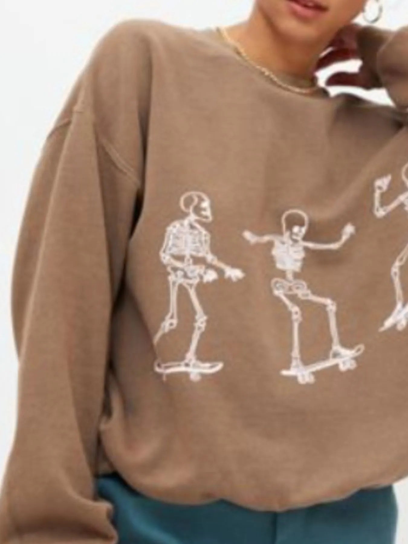 Skeleton Graphic Oversized Sweatshirt OutfitFlow