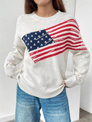 US Flag Round Neck Long Sleeve Sweater OutfitFlow