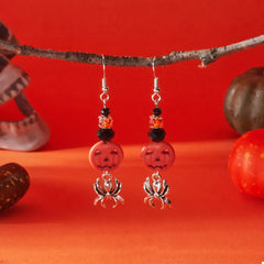 Halloween Spider Pumpkin Drop Earrings OutfitFlow